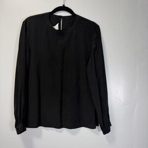 Doncaster Vintage Classic Black Long Sleeve Silk Blouse Sz Small